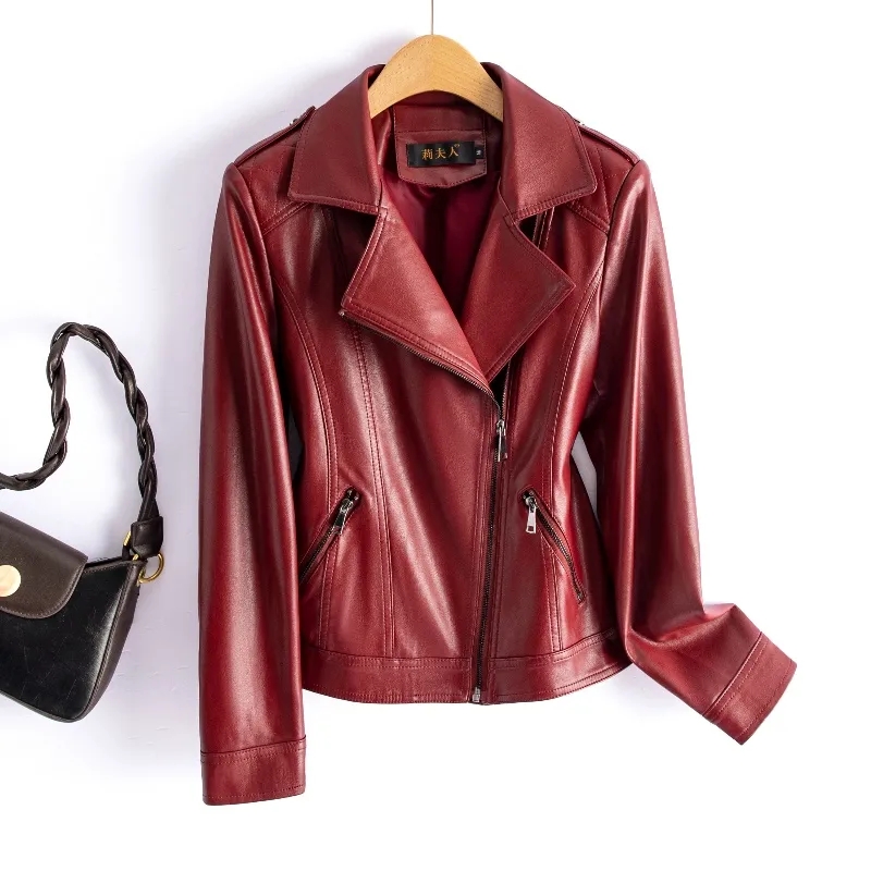 M-6XL Chic Wine Red Split Shee – обзор и цена Riding Jacket Leather